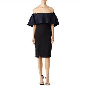 NWT Monique Lhuillier Beca Black Off Shoulder Dress Size 2